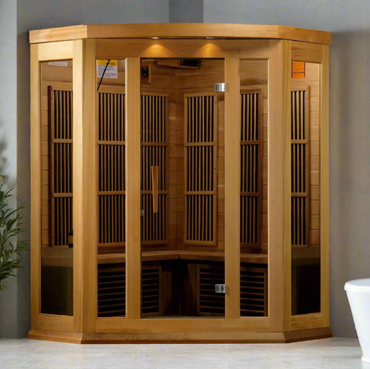 Maxxus Saunas 3 Person Corner Low EMF FAR Infrared Canadian Red Cedar Sauna MX-K356-01 CED