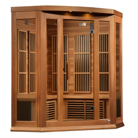 Maxxus 3 Person Corner Near Zero EMF FAR Infrared Canadian Red Cedar Sauna MX-K356-01-ZF CED, Chaumont Edition