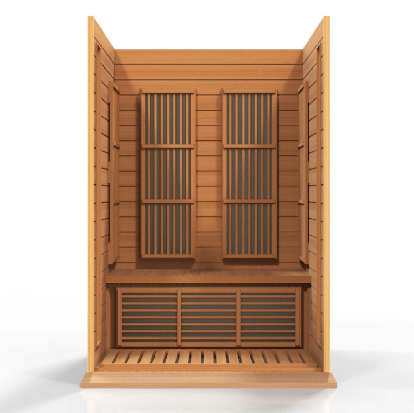 Maxxus Saunas 2 Person Low EMF FAR Infrared Canadian Red Cedar Sauna MX-K206-01 CED Interior on white background