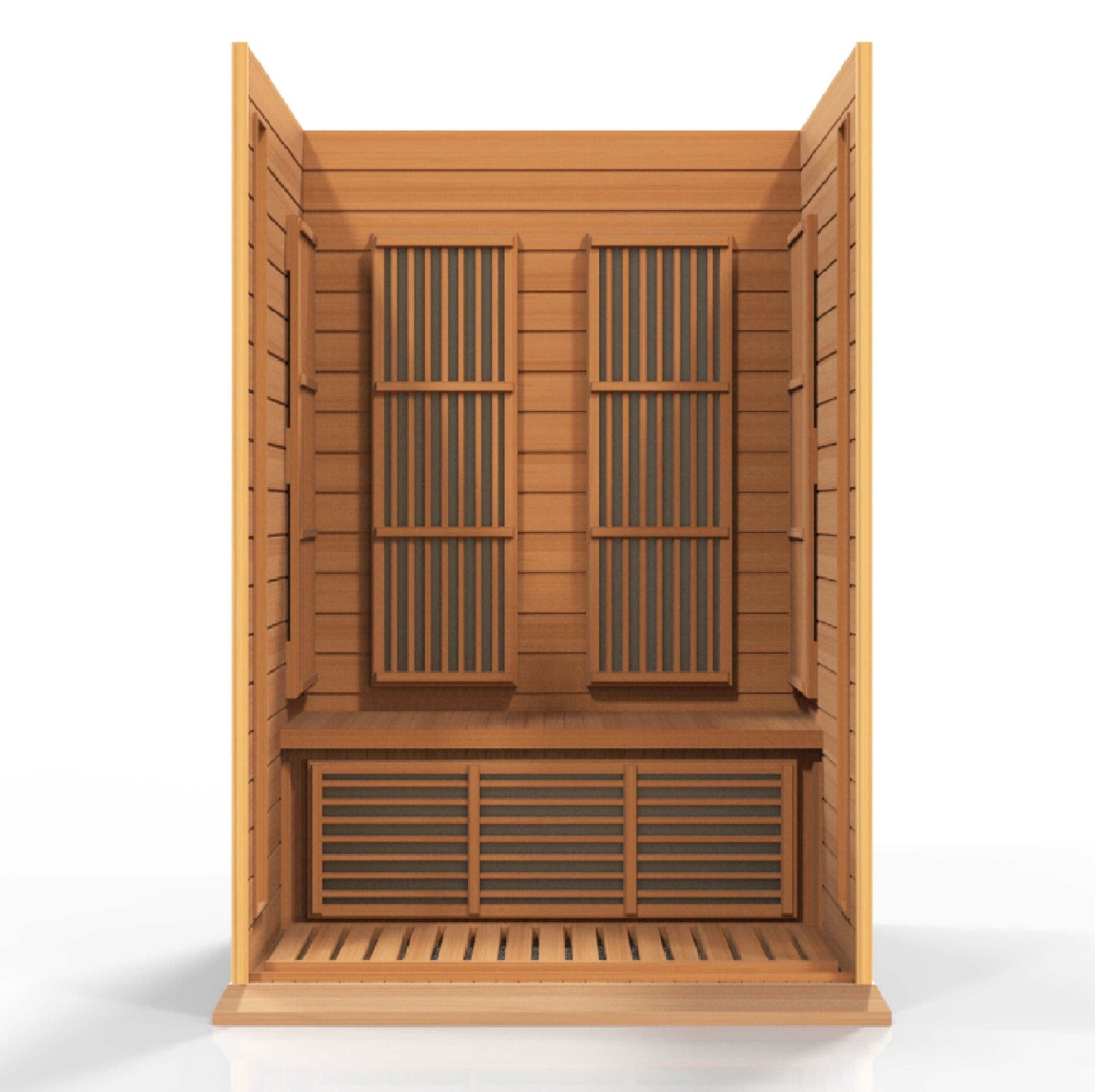 Maxxus Saunas 2 Person Low EMF FAR Infrared Canadian Red Cedar Sauna MX-K206-01 CED Interior on white background