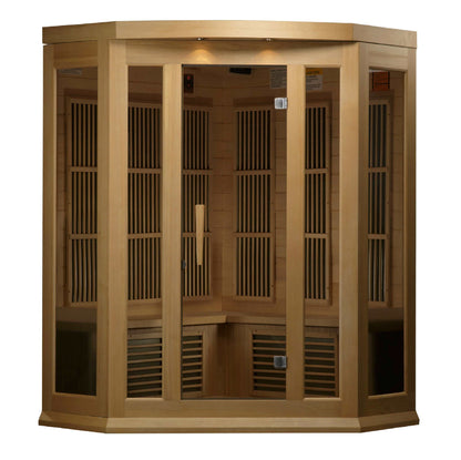 Maxxus 3 Person Corner Low EMF FAR Infrared Sauna MX-K356-01 Front View on white background