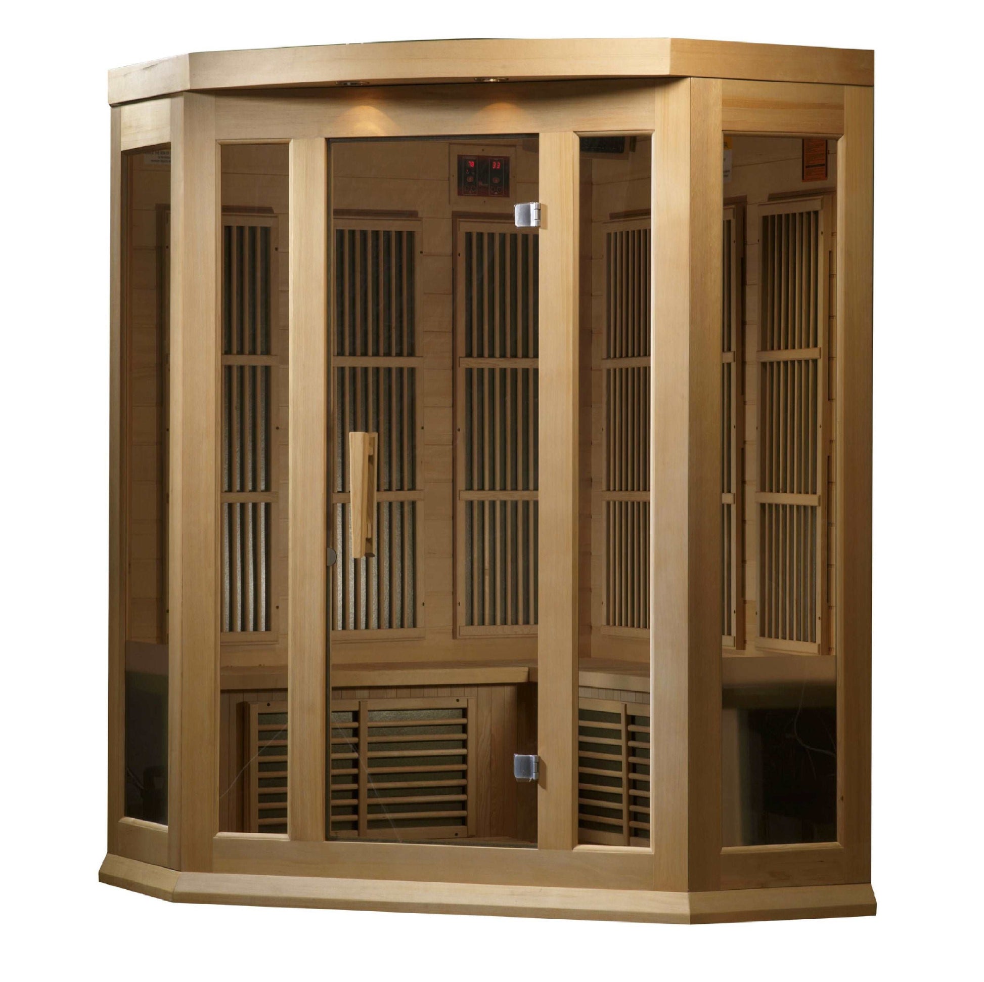 Maxxus 3 Person Corner Low EMF FAR Infrared Sauna MX-K356-01, Right Side View on white background