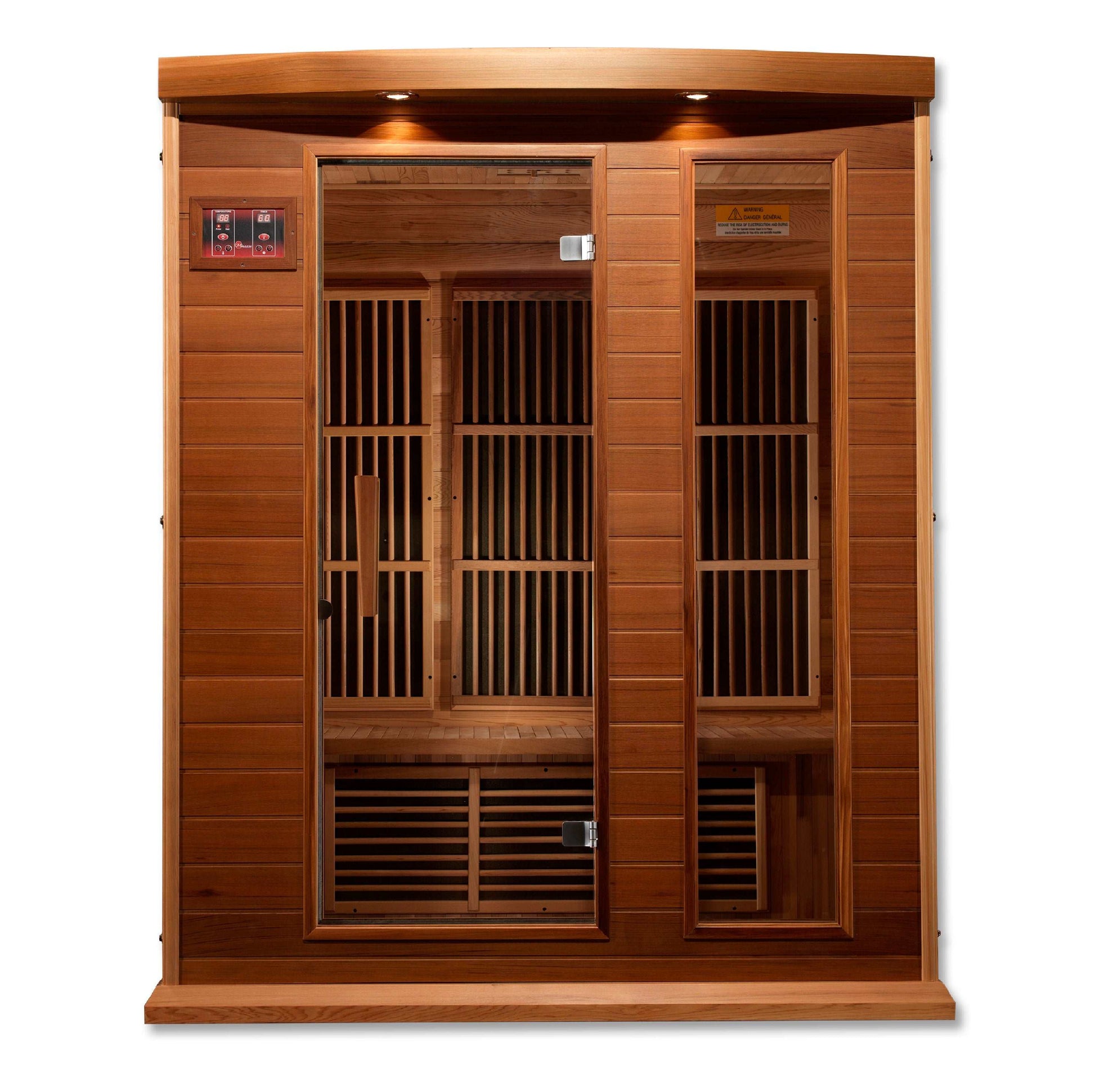 Maxxus 3 Person Low EMF FAR Infrared Canadian Red Cedar Sauna MX-K306-01 CED Front View on white background