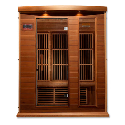 Maxxus 3 Person Low EMF FAR Infrared Canadian Red Cedar Sauna MX-K306-01 CED Front View on white background