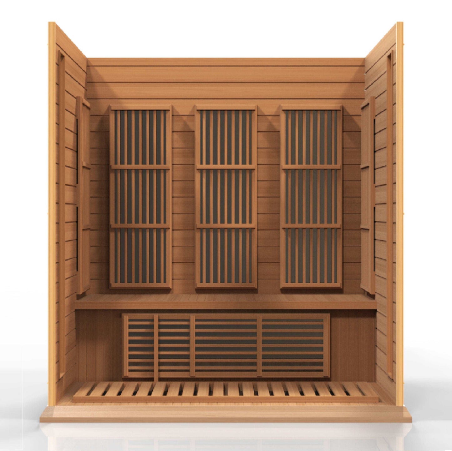 Maxxus 3 Person Low EMF FAR Infrared Canadian Red Cedar Sauna MX-K306-01 CED Inside on white background