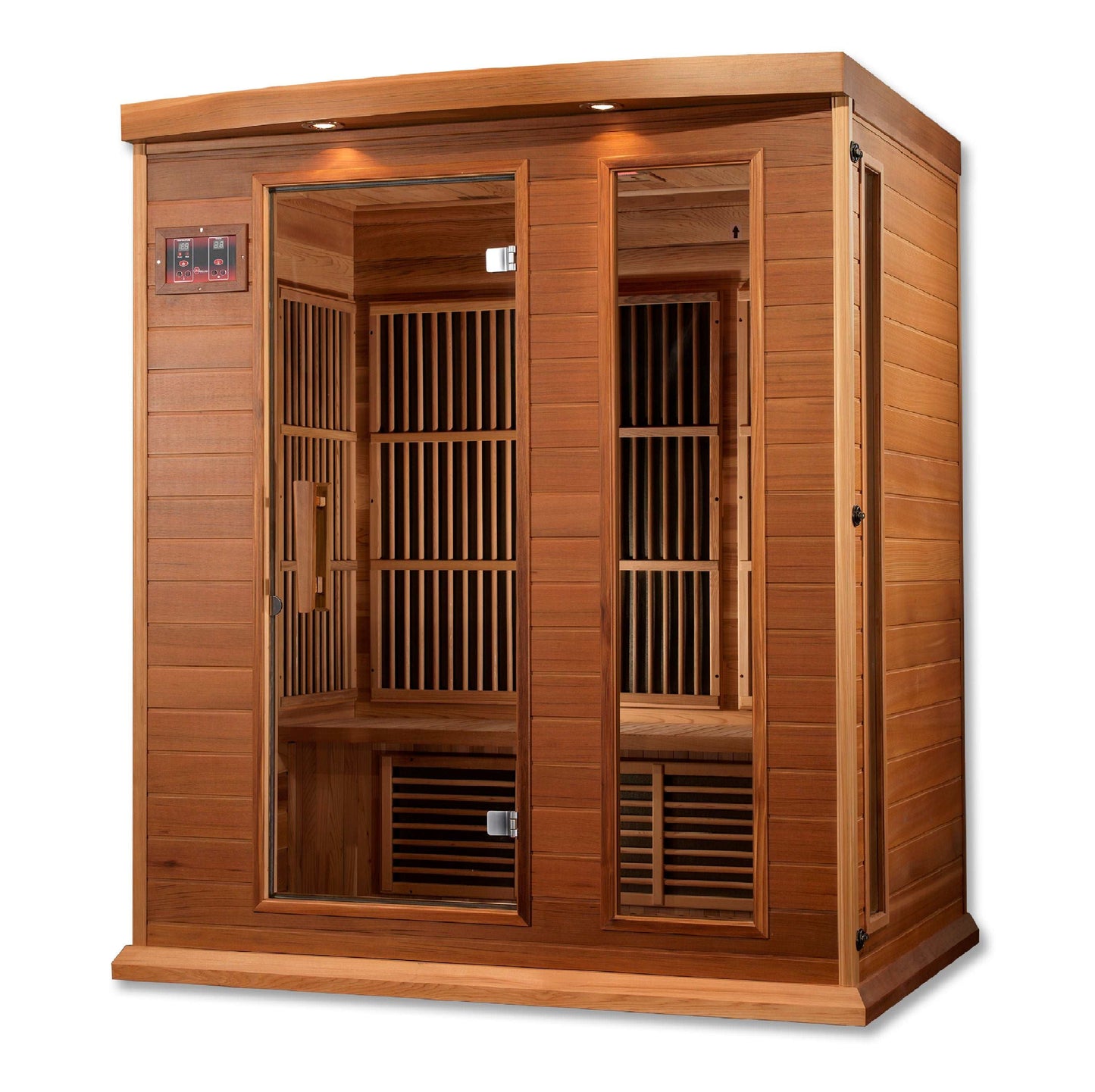 Maxxus 3 Person Low EMF FAR Infrared Canadian Red Cedar Sauna MX-K306-01 CED Right Side View on white background