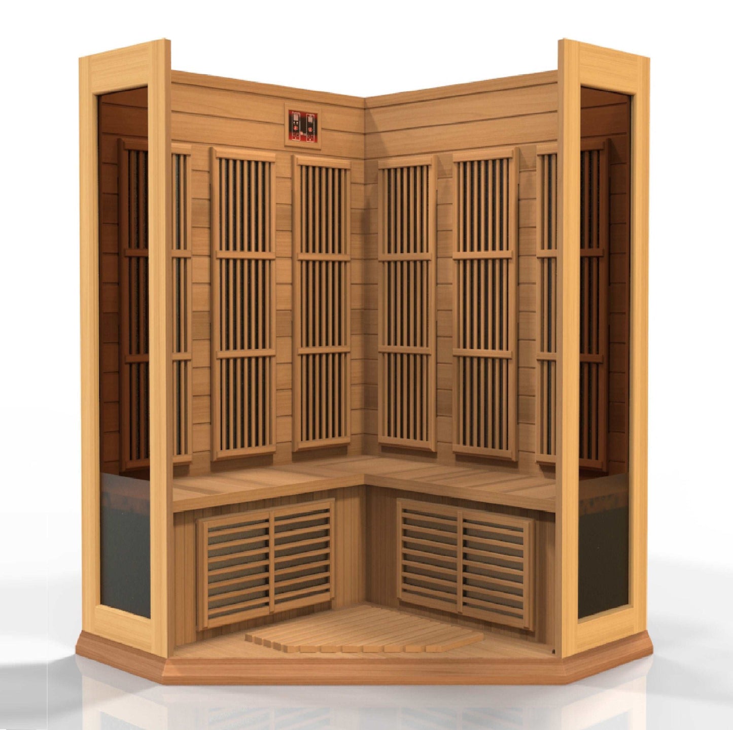 Maxxus Saunas 3 Person Corner Low EMF FAR Infrared Canadian Red Cedar Sauna MX-K356-01 CED