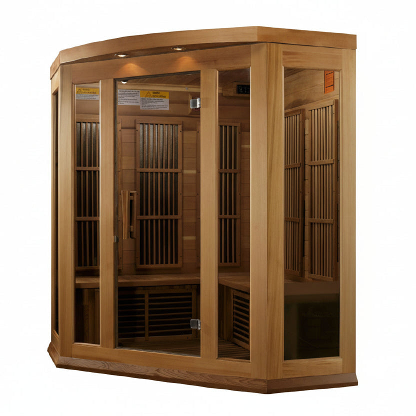 Maxxus Saunas 3 Person Corner Low EMF FAR Infrared Canadian Red Cedar Sauna MX-K356-01 CED, Right Side on white background