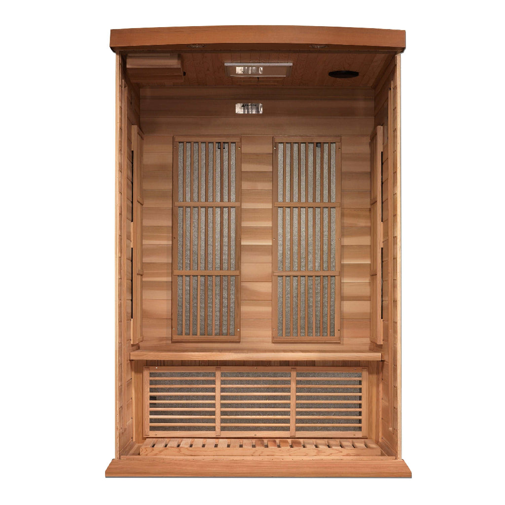 Inside Maxxus 2 Person Near Zero EMF FAR Infrared Sauna MX-K206-01-ZF CED on white background