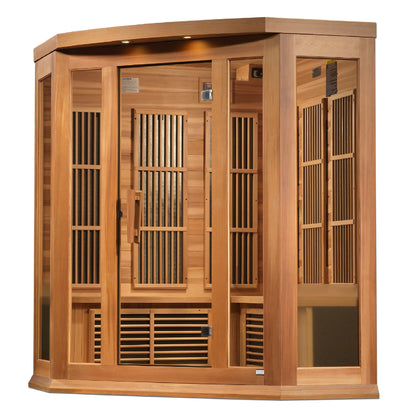 Maxxus 3 Person Corner Near Zero EMF FAR Infrared Canadian Red Cedar Sauna MX-K356-01-ZF CED
