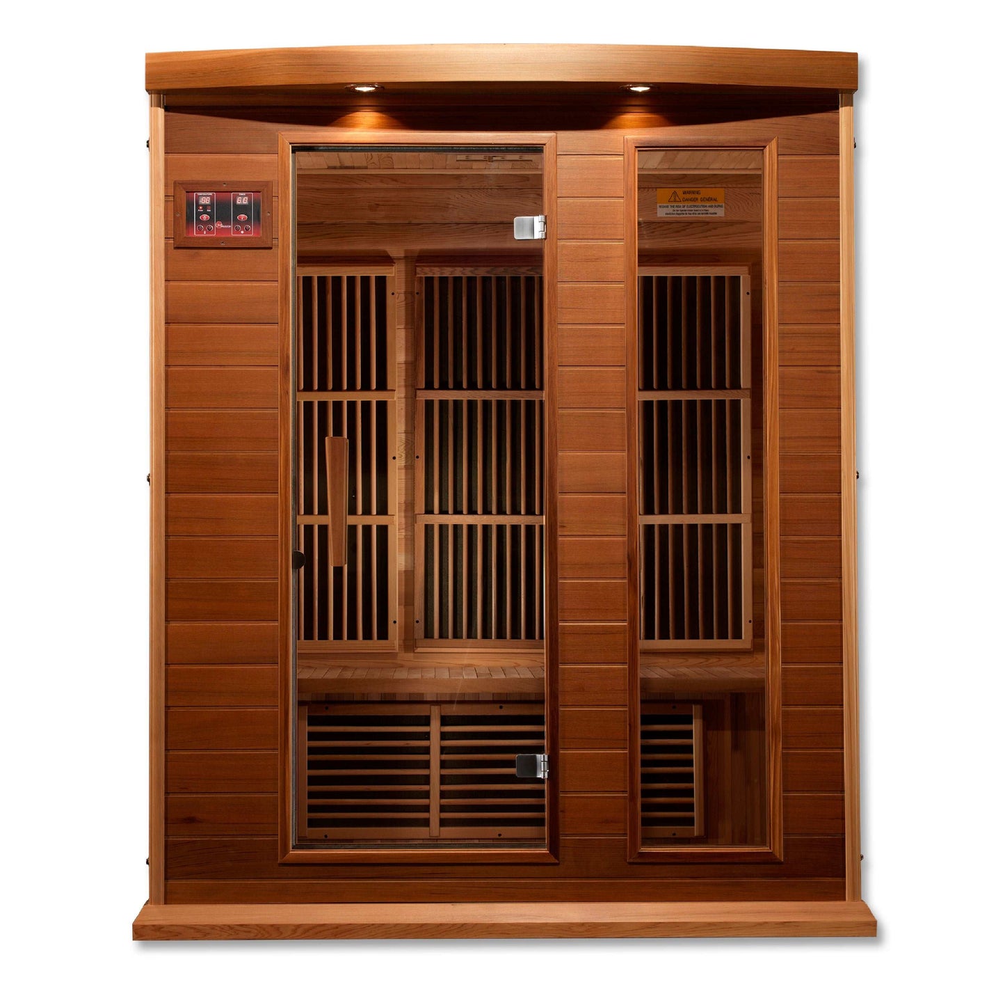 Maxxus 3 Person Low EMF FAR Infrared Canadian Red Cedar Sauna MX-K306-01 CED Front View on white background