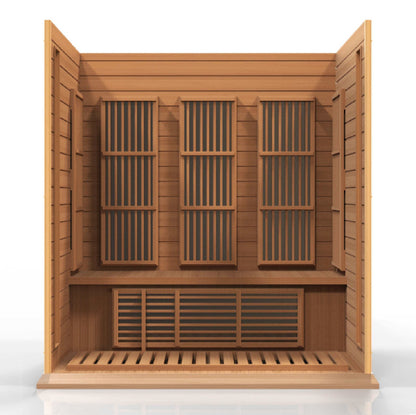 Maxxus 3 Person Low EMF FAR Infrared Canadian Red Cedar Sauna MX-K306-01 CED Inside on white background