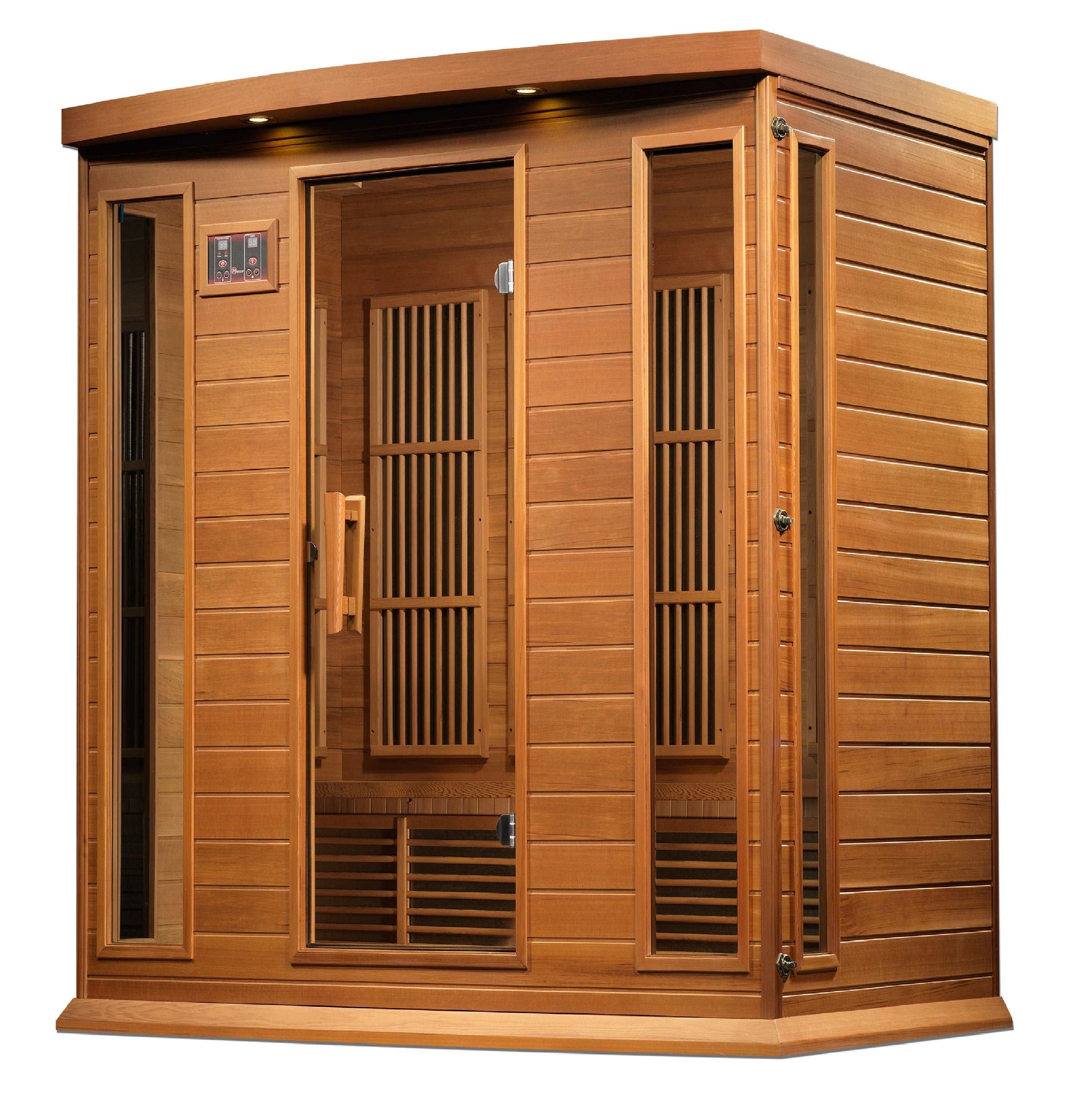 Maxxus 4 Person Cedar Near Zero EMF Far Infrared Sauna, MX-K406-01-ZF CED, right side view on white background