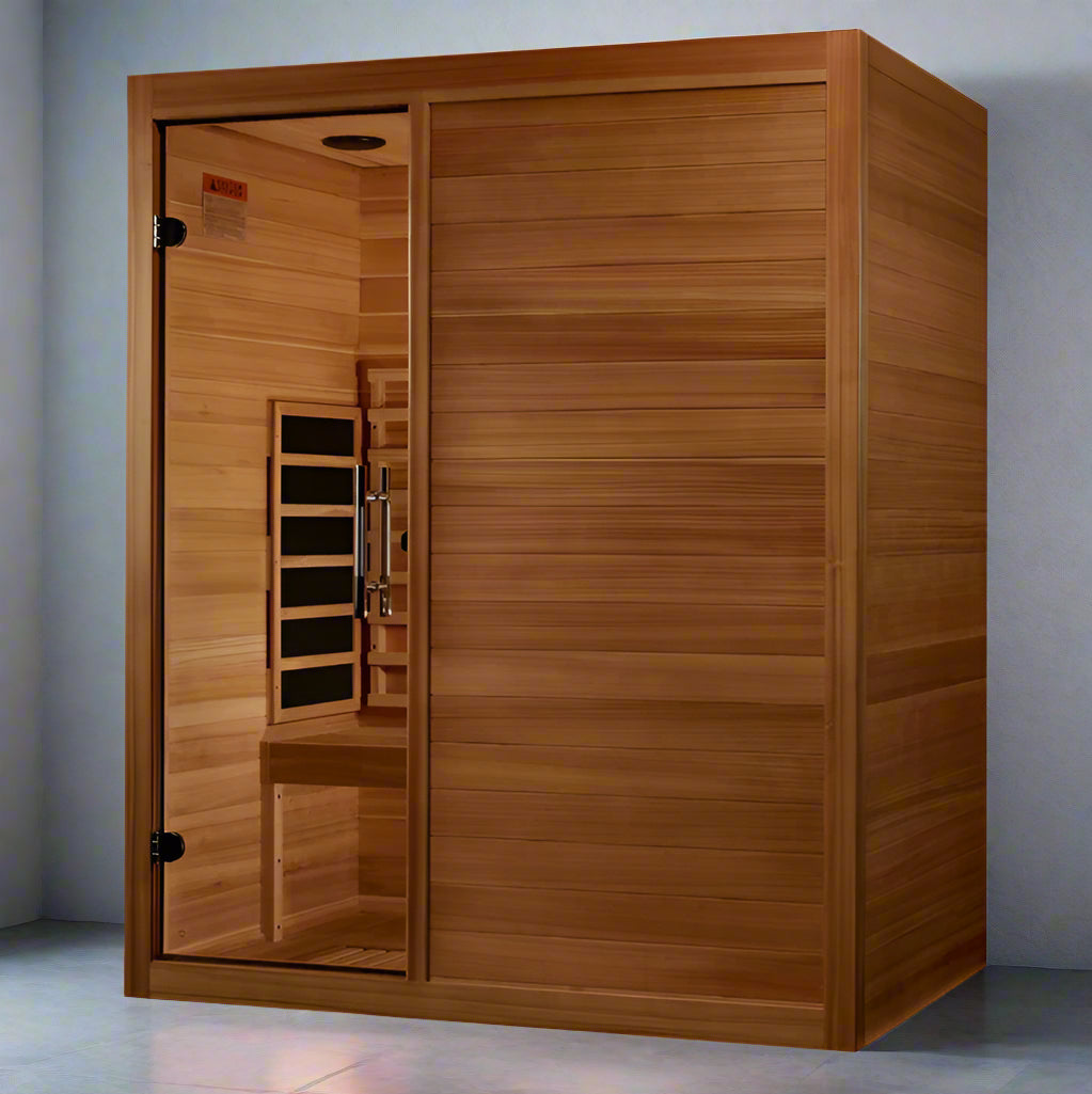 Cedar infrared sauna with tempered glass door