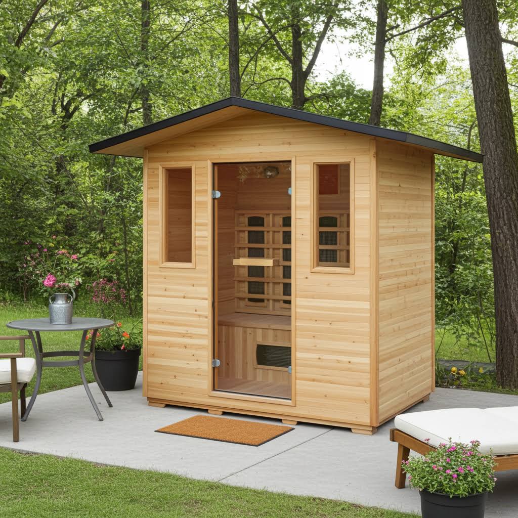 SunRay Cayenne 4-Person Outdoor Infrared Sauna 400D3 Metal Roof
