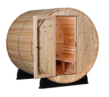 Load image into Gallery viewer, Almost Heaven Saunas Pinnacle 4 Person Barrel Sauna w Door Open