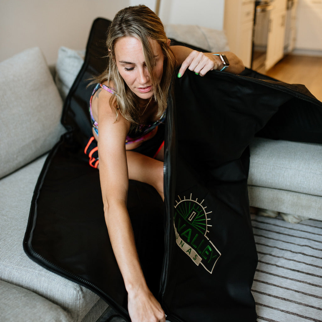 Getting in an infrared sauna blanket