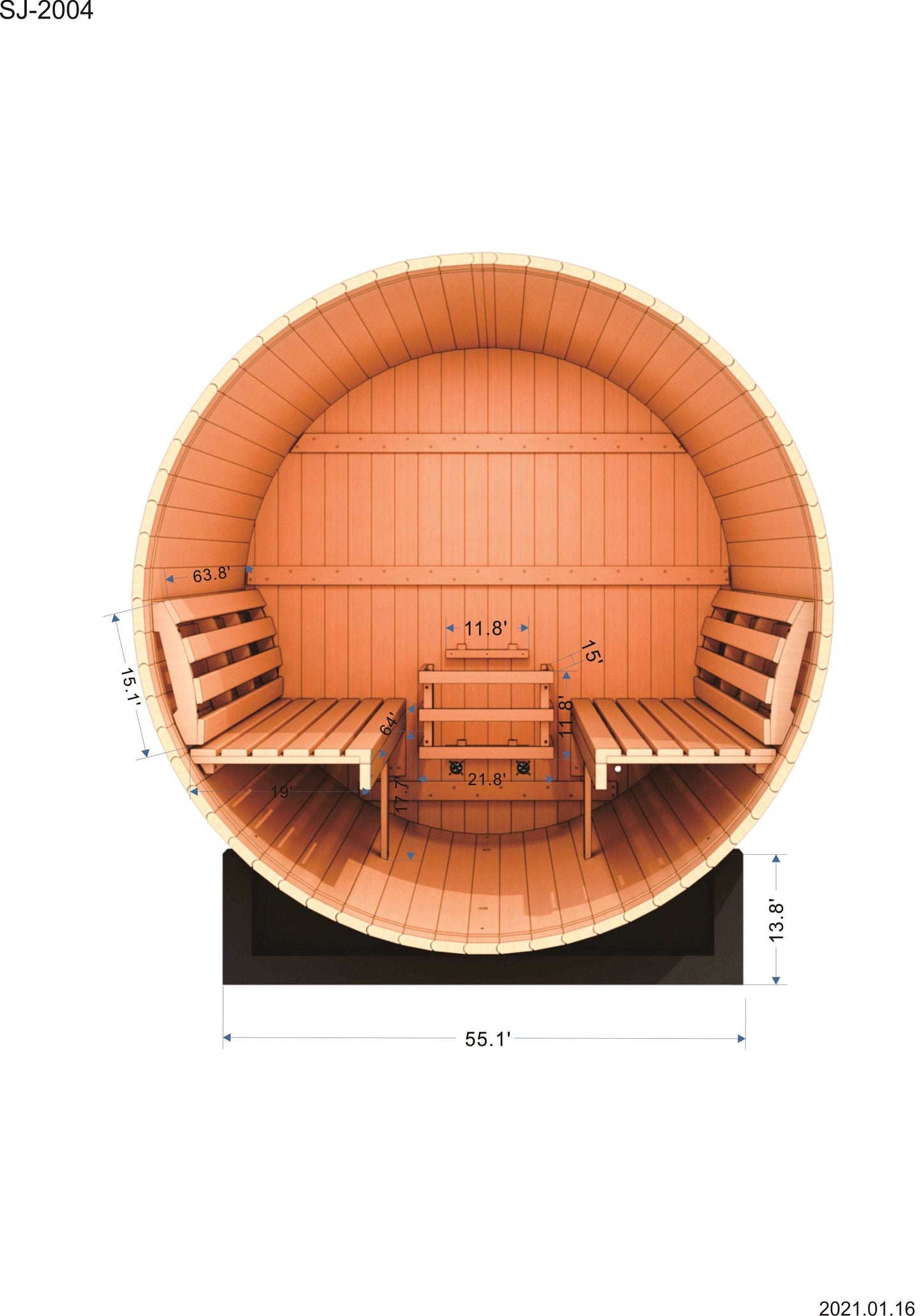 Interior of the Golden Designs Arosa 4 Person Barrel Sauna