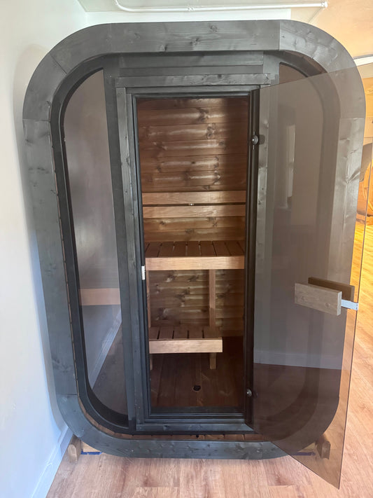 SaunaLife CL3G 2-Person Outdoor Sauna in Showroom