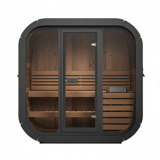 Front view of the SaunaLife CL4G Outdoor Cube Sauna