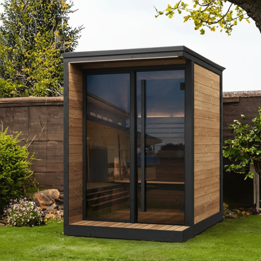 SaunaLife GL4 Outdoor Traditional Sauna in a garden