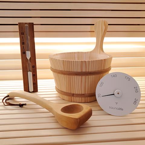 SaunaLife Sauna Bucket and Ladle With Thermometer