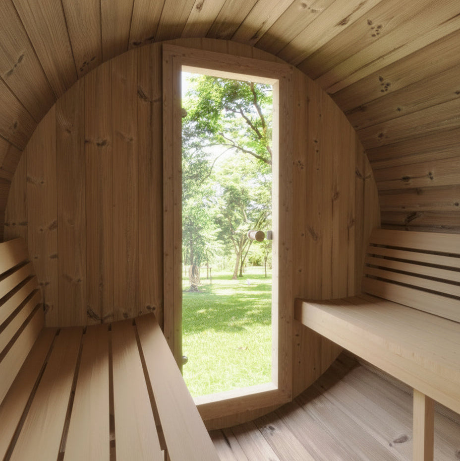 SaunaLife E8 6 Person Barrel Sauna Interior View 2