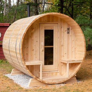 Outside of Canadian Timber Serenity CTC2245W Traditional Outdoor Barrel Sauna