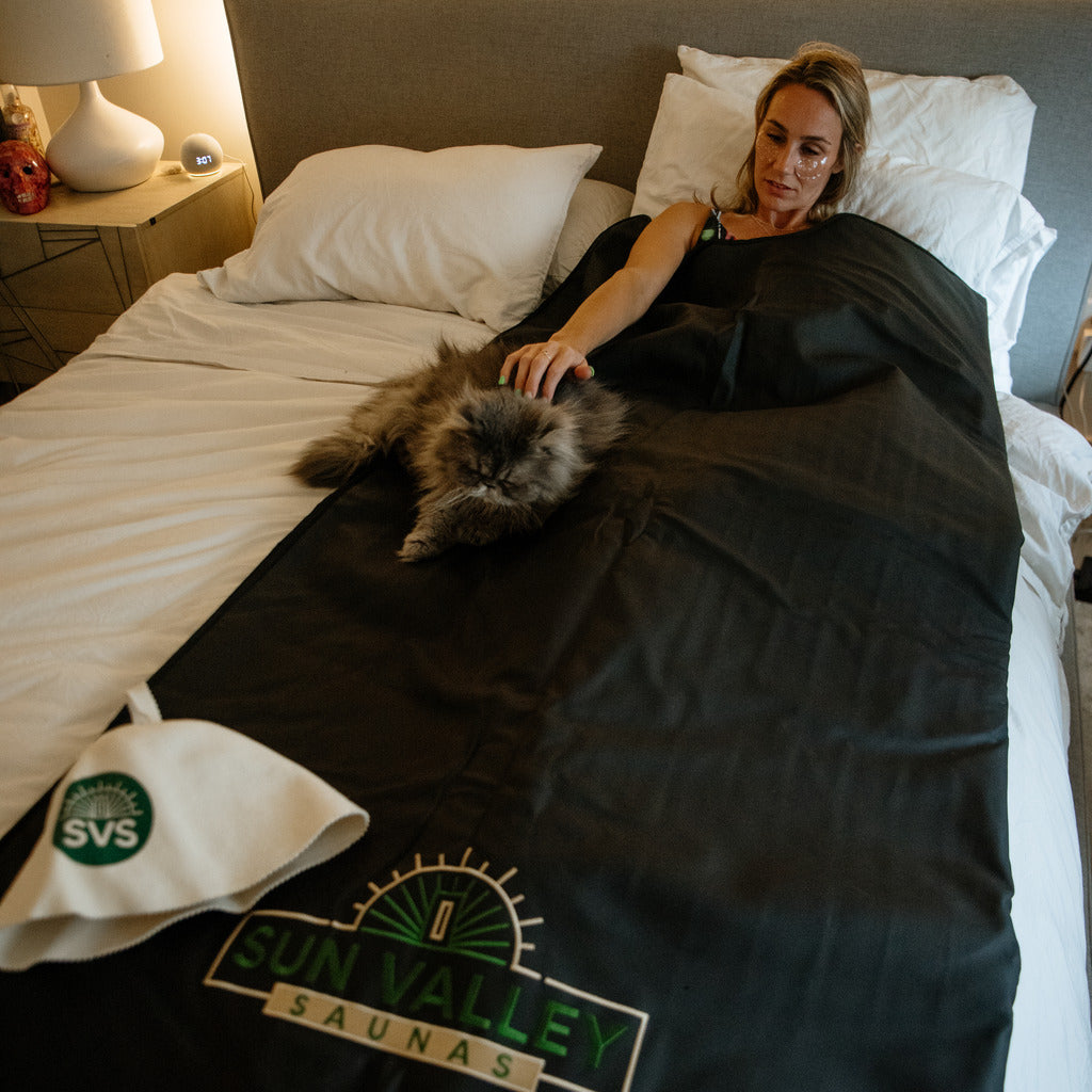 Sweating in an infrared sauna blanket