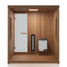 Load image into Gallery viewer, Finnmark Designs FD-5 4 Person Hybrid Full Spectrum Infrared Sauna Interior With Electric Sauna Heater