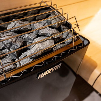 Sauna stones on the Harvia Kip black electric heater