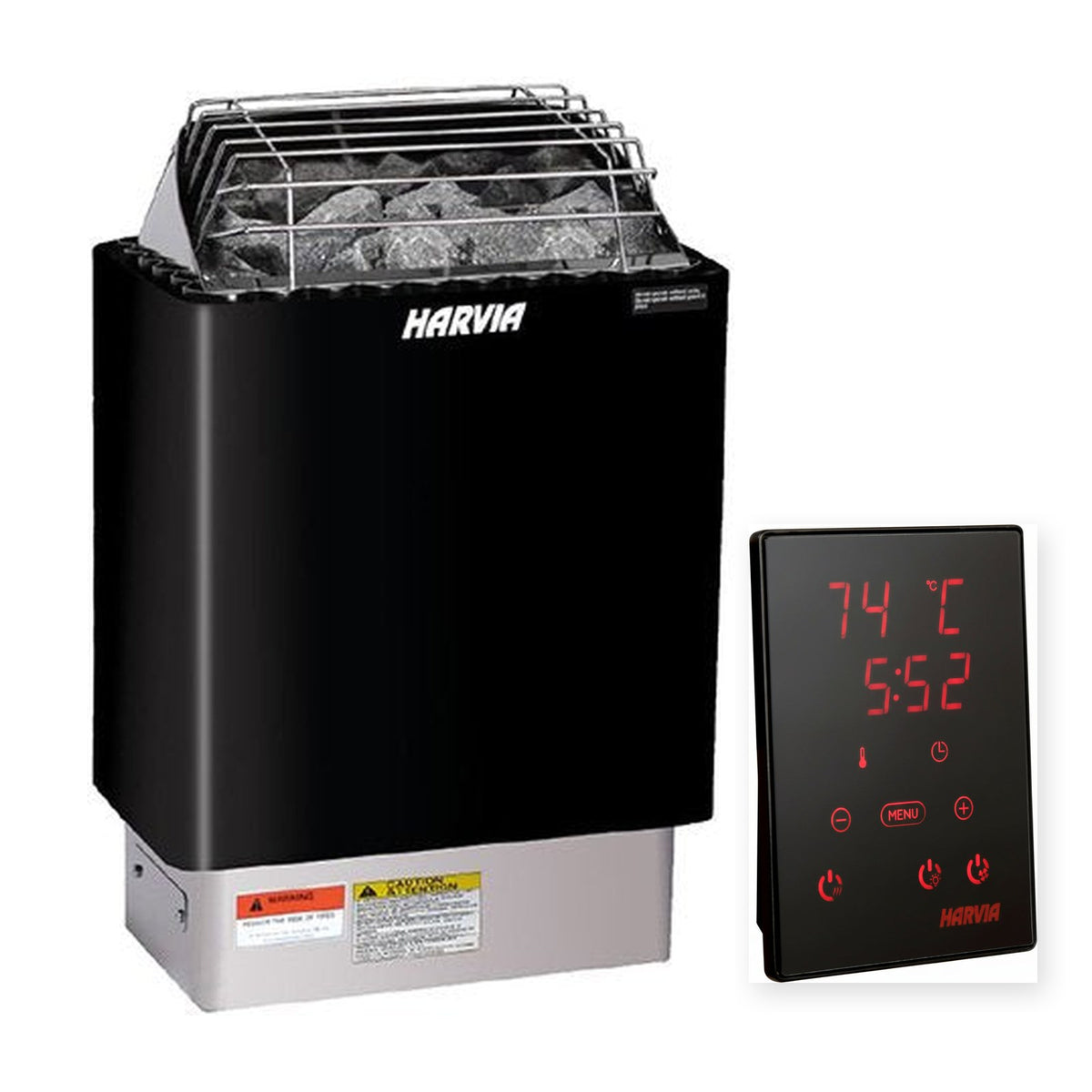 Black Harvia Kip electric sauna heater with Xenio CX170 WiFi control