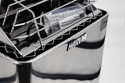 Harvia logo on the Kip stainless steel heater