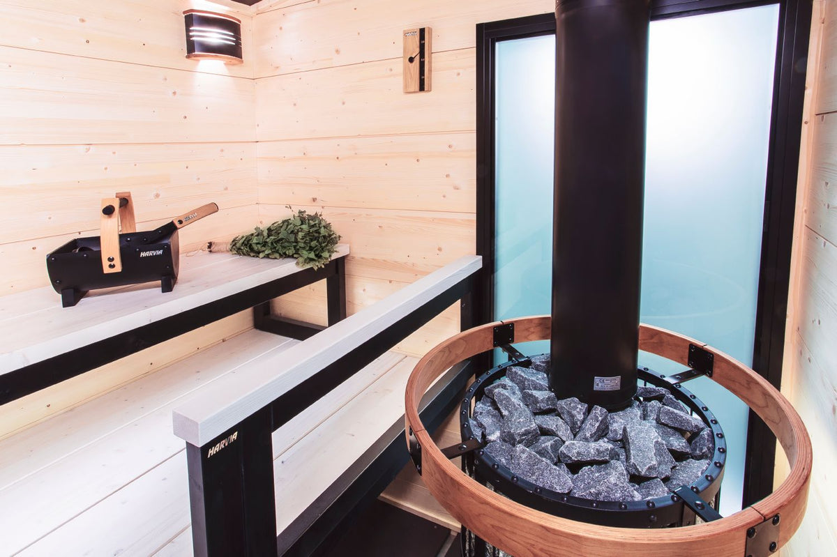 Harvia Legend 240 Duo sauna stove stones and railing
