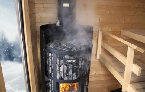 Steam rising from the Harvia Legend 240 GreenFlame