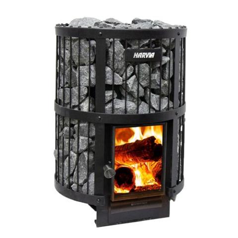 Harvia Legend 240 GreenFlame with the fire lit
