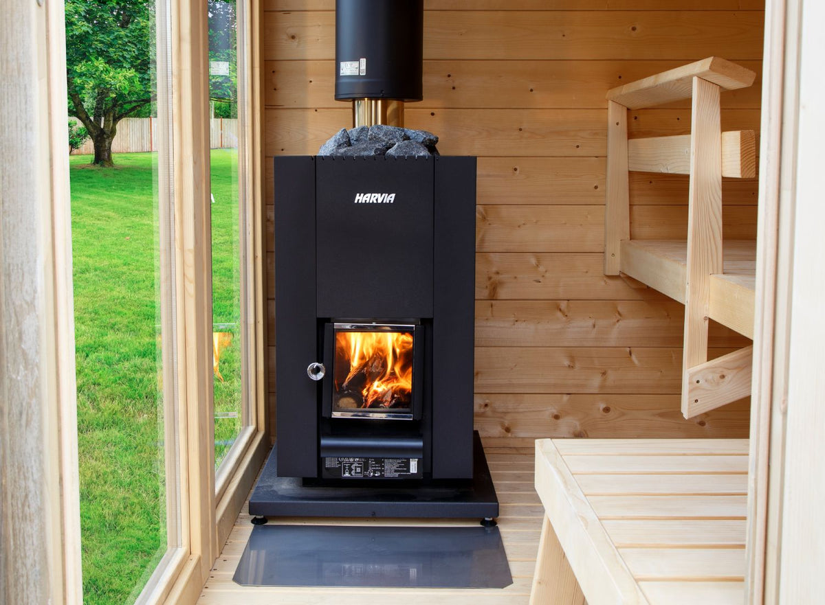 Harvia Linear 18 Compact installed in a wood sauna