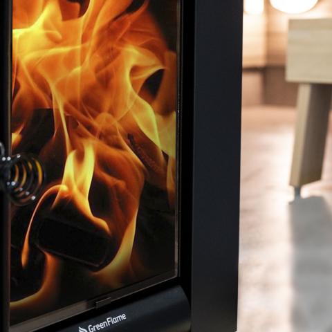 Harvia Linear 22 GreenFlame ES glass door with fire