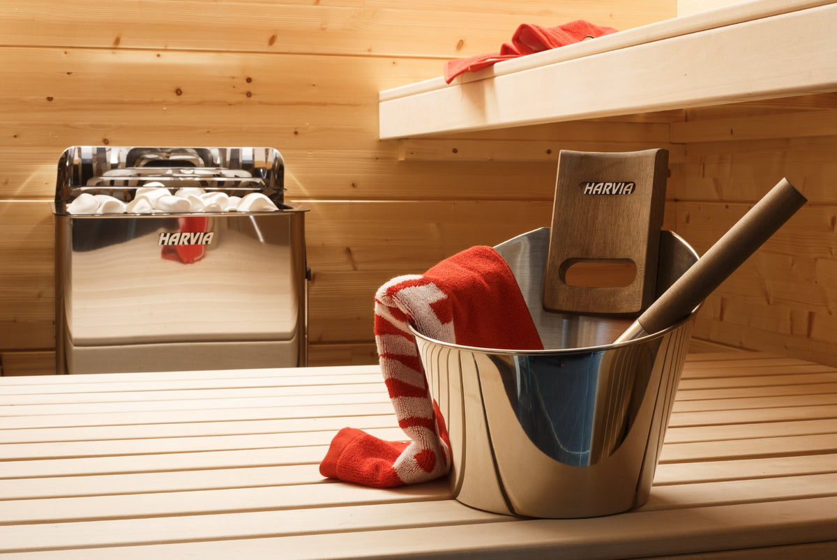 Harvia The Wall heater with a sauna bucket and ladle