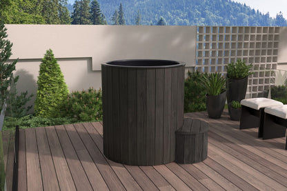 SaunaLife S1 black tub on a terrace
