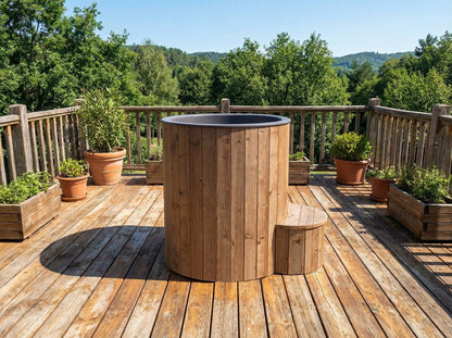 SaunaLife S1 natural cold plunge on a deck