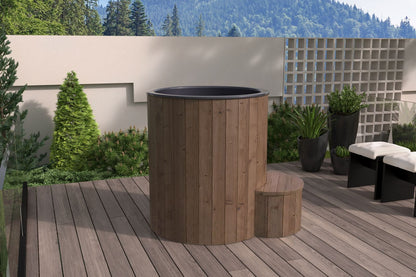 SaunaLife S1 natural tub on a terrace
