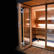 Load image into Gallery viewer, Saunum AirCube 3 Outdoor Sauna Door and Interior View