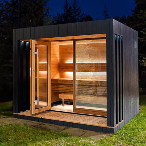 Saunum AirCube 3 Outdoor Sauna in backyard