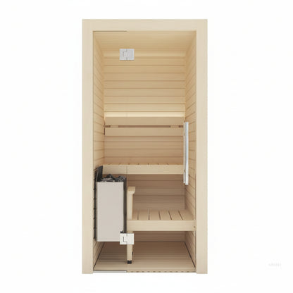 Auroom Cala Glass Mini Traditional 1 Person Sauna Aspen Front View