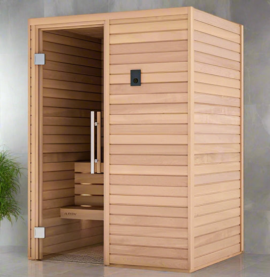 Auroom Cala Wood Indoor Traditional Sauna Front Angle View