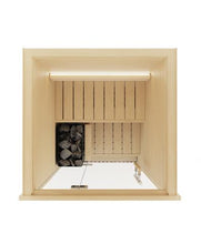 Load image into Gallery viewer, Auroom Cala Glass Mini Traditional 1 Person Sauna Aspen Top View
