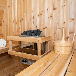Inside of Canadian Timber Serenity CTC2245W Traditional Outdoor Barrel Sauna